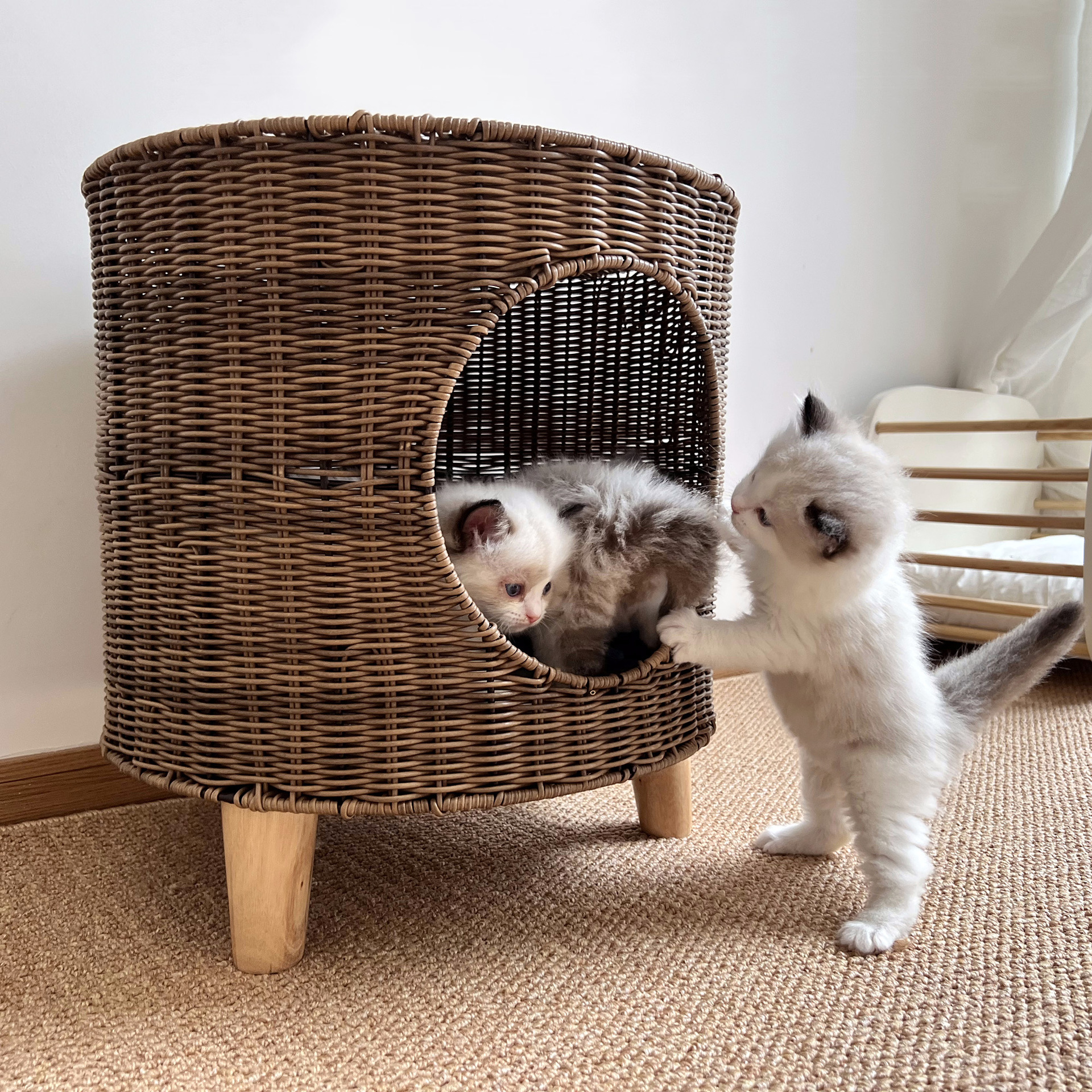 猫窝保暖半封闭藤编狗窝冬季宠物用品猫笼宠物窝三脚透气四季通用