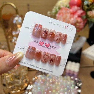 梵甲优品C432法式蝴蝶猫眼短方可拆卸预制穿戴甲 10片装