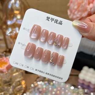 梵甲优品C409粉猫玻璃珠可拆卸穿戴美甲 10片装