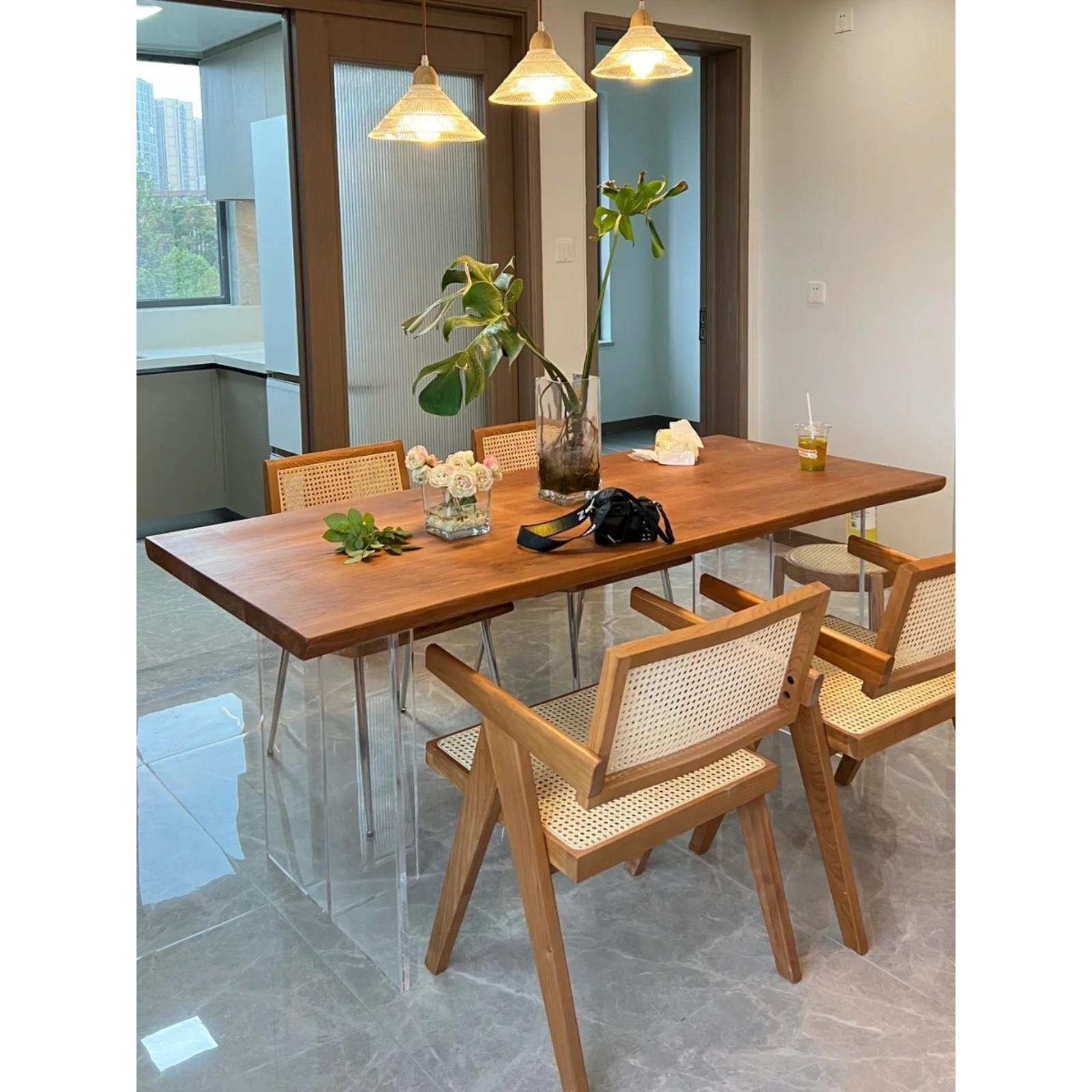 网红工作台餐桌樱桃木民宿家用小户型饭桌创意原木泡茶桌轻奢书桌