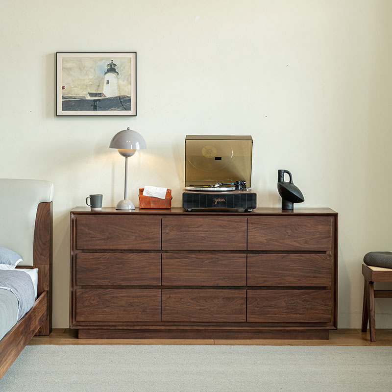 三马家具“霖夕柜”北美黑胡桃木九斗柜床尾柜储物柜电视收纳柜