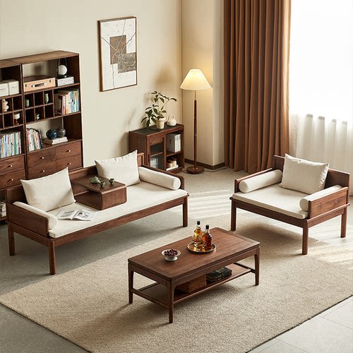 北美黑胡桃木罗汉床新中式禅意小户型沙发床家用实木沙发