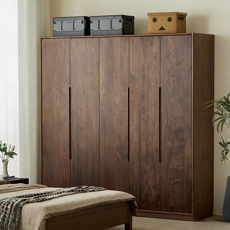 北美黑胡桃木原木衣柜全实木一门到顶大衣橱北欧简约中古风可定制