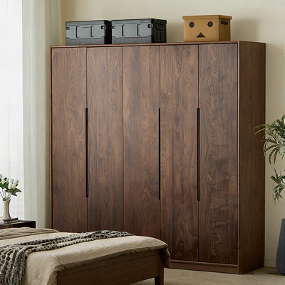 北美黑胡桃木原木衣柜全实木一门到顶大衣橱北欧简约中古风可定制