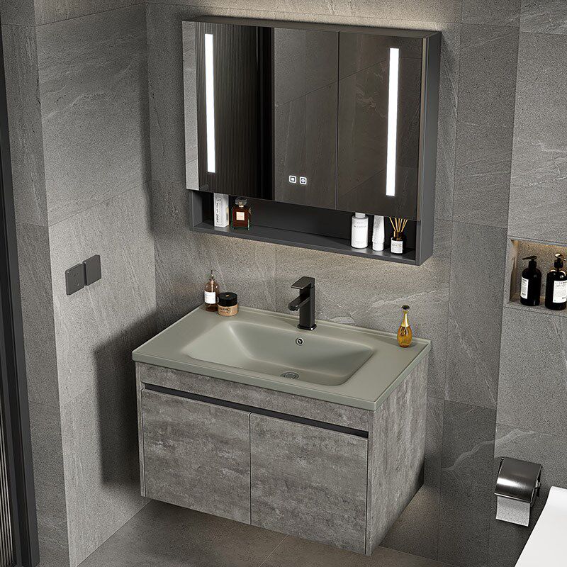 太空铝合金浴室柜组合化妆室洗脸盆家用洗手盆灰色陶瓷一体洗漱台
