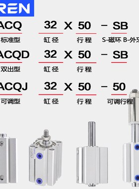 ACQ外牙气缸ACQS20 25 32 40 50 63 80X20X30X50X60-SB带磁外螺纹