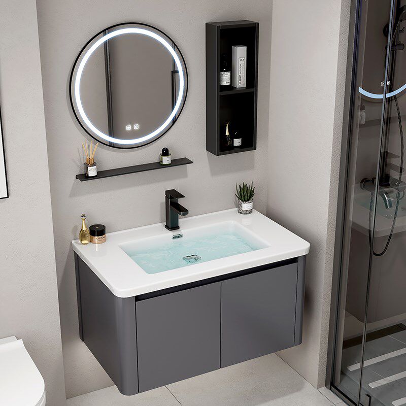 现代太空铝合金浴室柜卫生间洗脸盆组合一体陶瓷洗手池洗漱台面盆