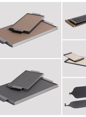 现代轻奢皮革编织纹金属托盘软装饰品摆件样板间售楼处客户书房