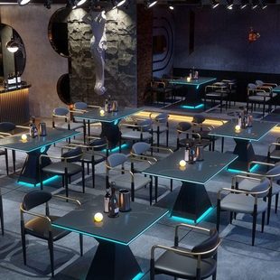 复古酒吧桌椅组合音乐清吧烤吧酒馆夜店散台发光桌子茶几定制LOGO