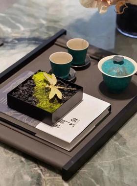 新中式样板间售楼处桌面茶具装饰品书房茶室氛围布置托盘茶杯摆件