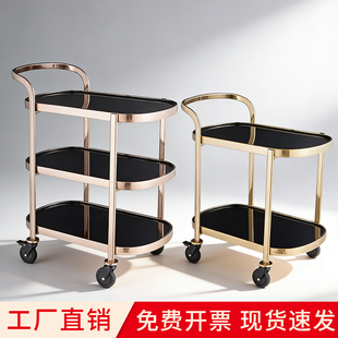 酒店餐厅不锈钢豪华餐车双层推拉送餐车商用茶水甜品服务酒水推车