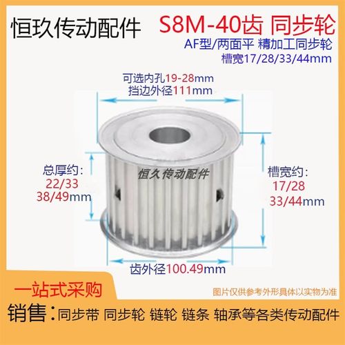 两面平同步轮S8M40齿40T 槽宽17/28/33/44 AF型传动皮带轮 精内孔