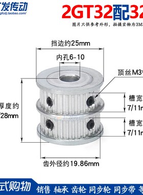 同步轮GT2M32配32齿/T 双联双排双齿并列两排 组合倍数转换皮带轮