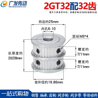 同步轮GT2M32配32齿/T 双联双排双齿并列两排 组合倍数转换皮带轮