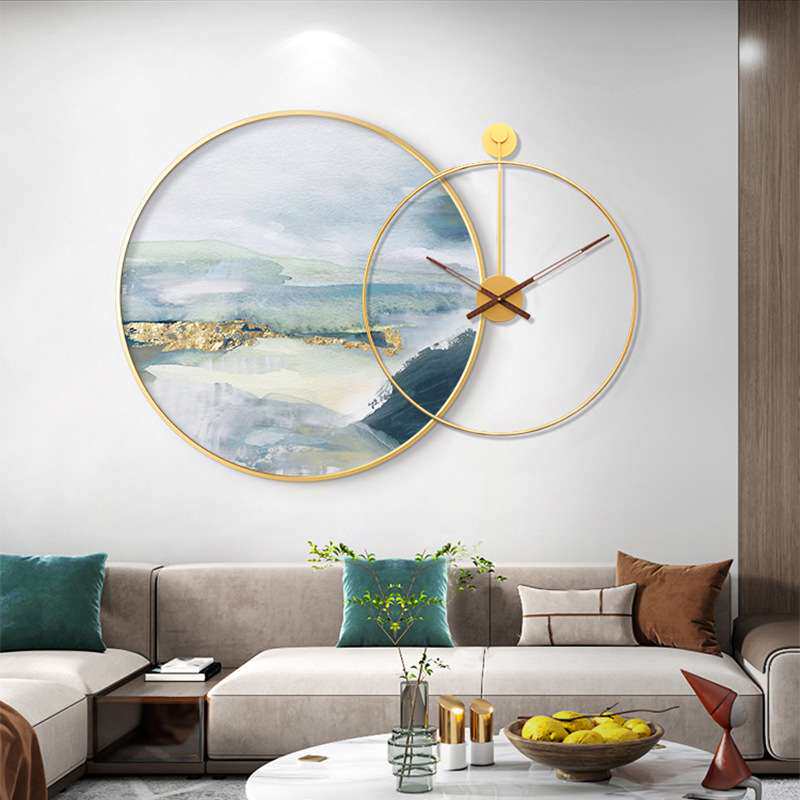 餐厅时钟组合装饰画莫兰迪色油画壁画文艺小清新玄关过道温馨挂画