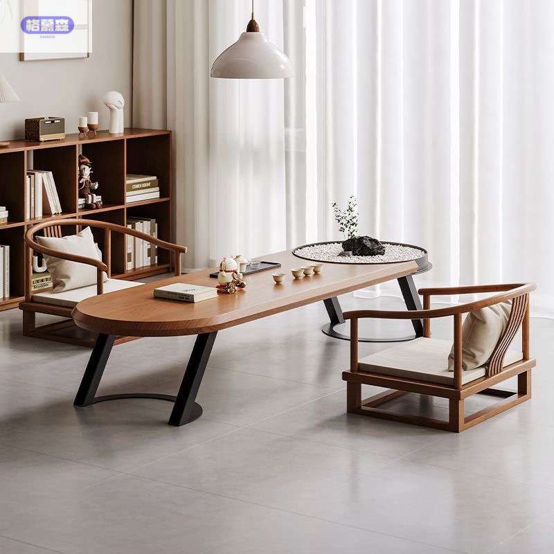 现代极简小户型实木榻榻米阳台客厅茶桌桌椅组合家用飘窗茶几原木