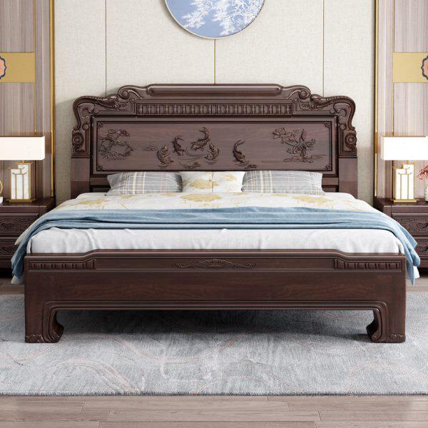 花梨木全实木床新中式明清古典1.8米主卧榫卯双人床雕花仿古婚床