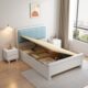 实木儿童单人床1.2米白色1米1.35m小户型1.5侧开气压抽屉高箱软包