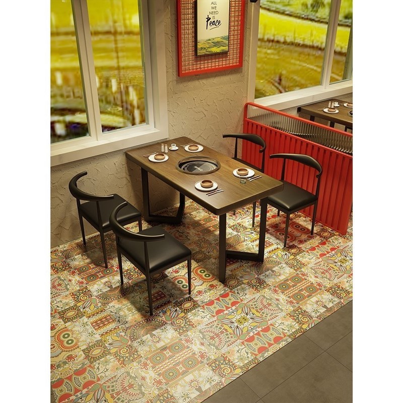 长方形火锅店汉堡店商用铁艺咖啡厅新中式工Q业风实木餐桌酒吧椅