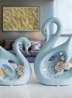 创意家居天鹅软装酒柜装饰摆件结婚礼物客厅墙柜电视柜摆件陶瓷