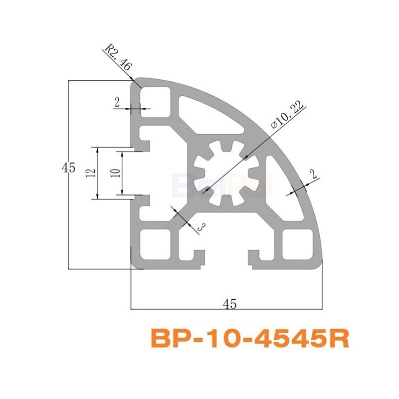 4545R铝型材槽10欧标半圆弧形扇形立柱转角工业铝合金型材铝制品