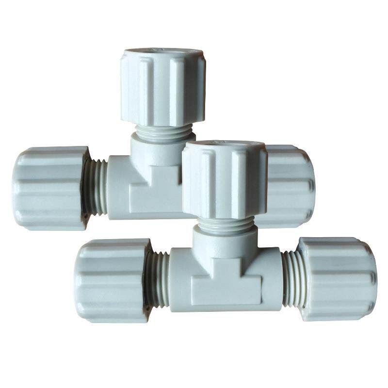 厂家进口PP材质卡套三通四氟管转接头耐腐蚀卡接化工管路连接