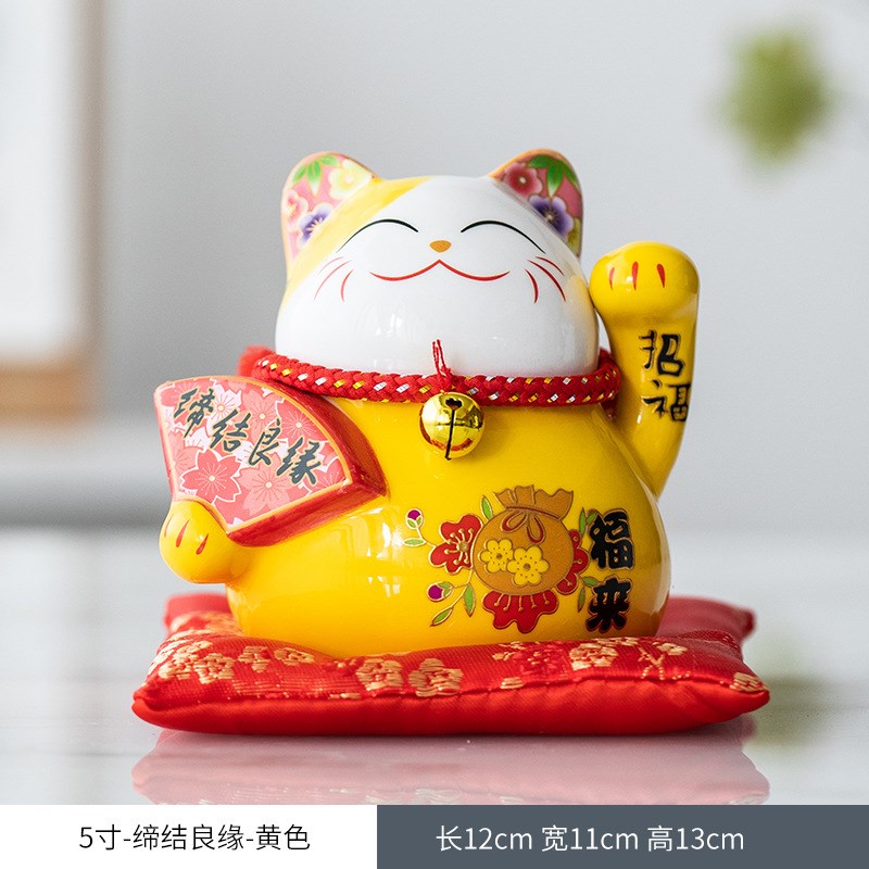 招财猫摆件小号店铺开业礼品陶瓷可爱创意存钱储蓄罐收银前台5寸