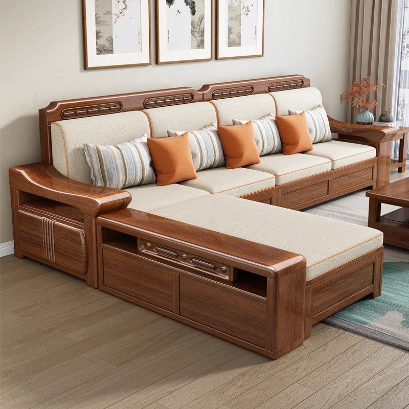 全实木沙发客厅现代中式沙发带转角贵妃木质小户型客厅家具沙发