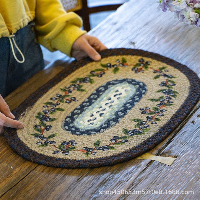 椭圆形田园风格麻绳编织杯垫碗垫隔热垫碗餐垫垫