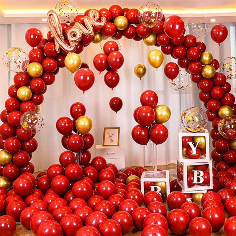 结婚气球拱门装饰套装金属色红色婚礼支架杆子底座一套场景布置