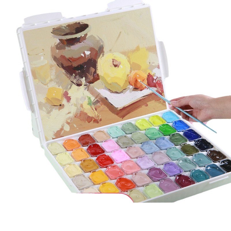 马利果冻水粉颜料国美灰色彩画24色小学生用初学者小盒装便携套装