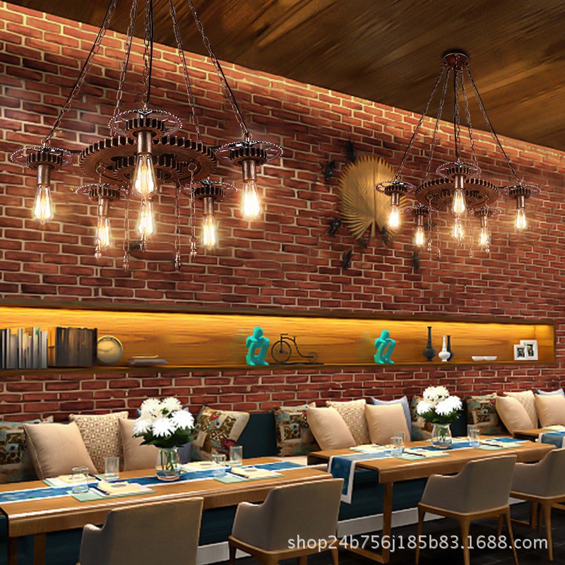 复古工业风齿轮吊灯酒吧饭店美发理发店怀旧创意装饰个性店铺灯饰