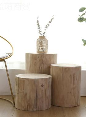 北欧实木圆木树桩木桩摆件根凳雕VRR子木墩子换鞋凳凳客厅原木头
