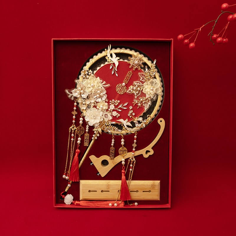 喜扇团扇新娘结婚礼中式秀禾婚扇高级材料包双面成品扇子却扇