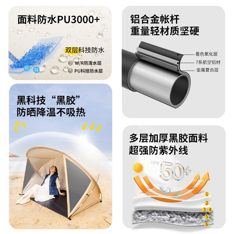 kommot海边沙滩帐篷户外遮阳天幕速开儿童钓鱼野营野餐露营简易棚