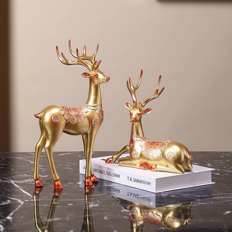 金色情侣鹿摆件现代家居情侣鹿客厅酒柜电视柜装饰品办公室工艺品