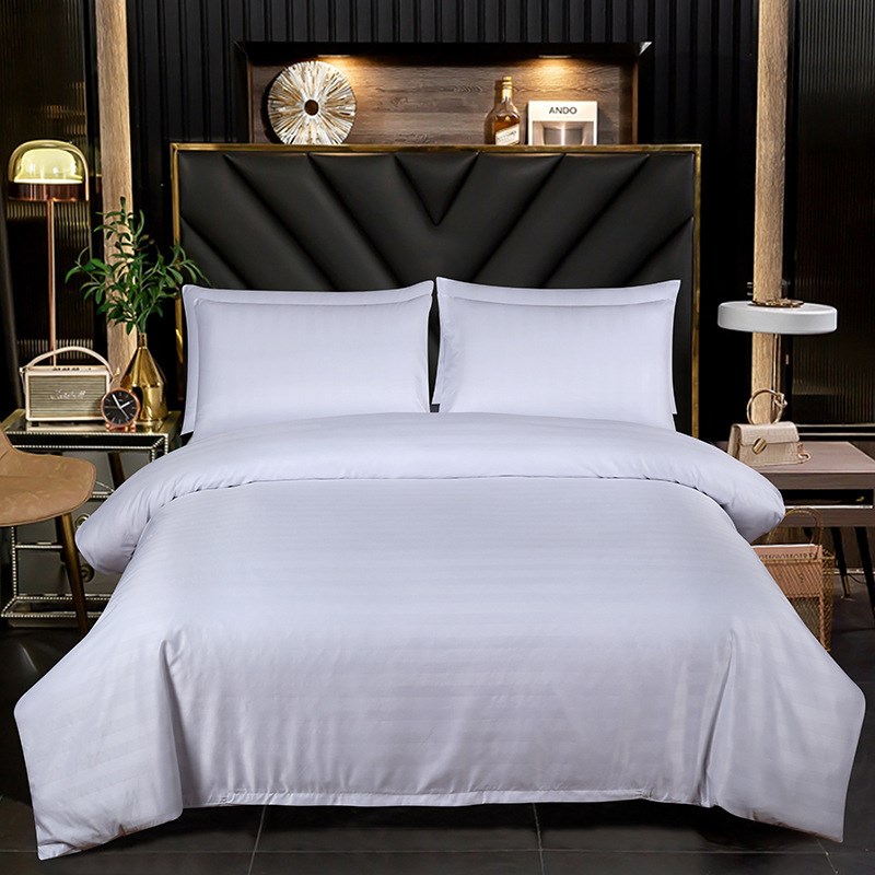 酒店宾馆床上用品四件套1.8米双人床纯白色民宿房宿舍床单被套