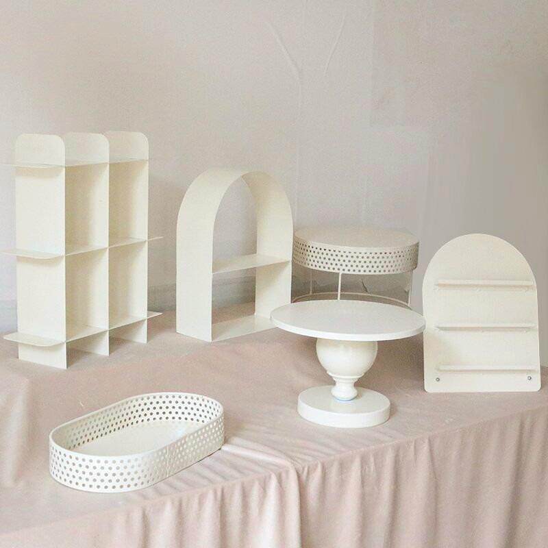 奶油色风格甜品台摆件展示架婚礼摆台装饰生日蛋糕架铁艺点心托盘