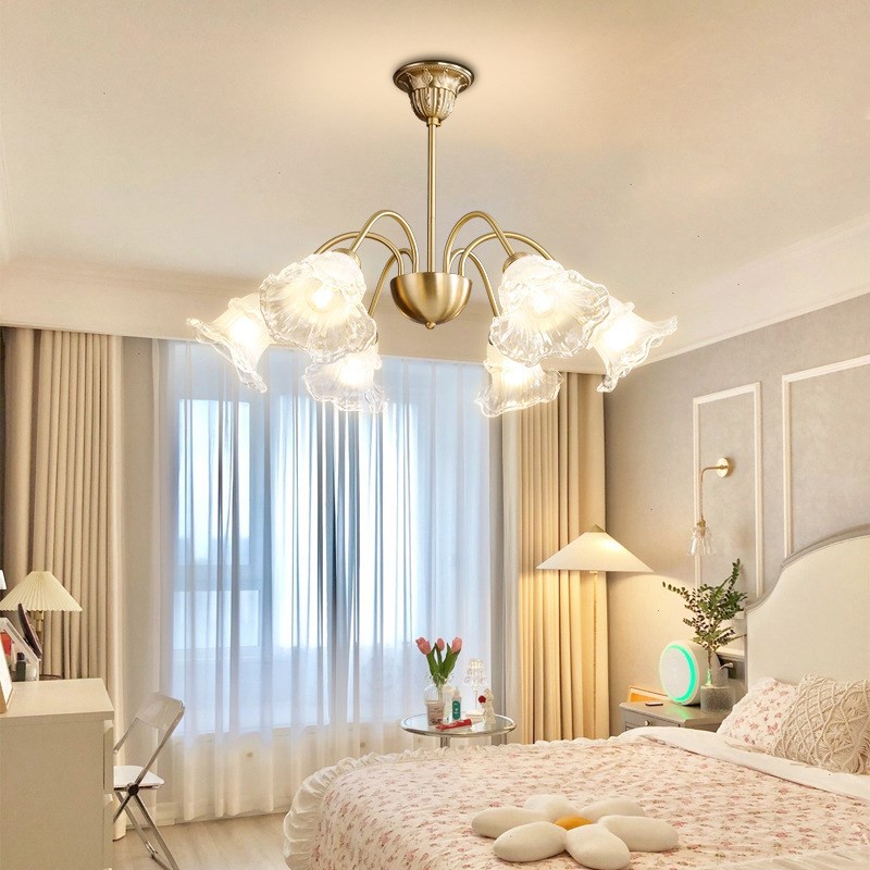 美式复古花朵吊灯 新款简约卧室客厅灯浪漫玫瑰花玻璃中古吊灯