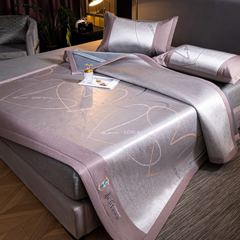 夏季空调凉席可机洗水洗冰丝席床单款1.5米1.8床三件套防滑绑带款