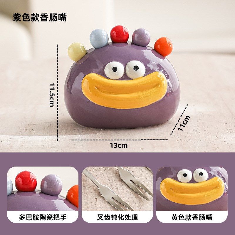 陶瓷水果叉套装家用儿童甜品可爱小叉子收纳罐果插不锈钢安全果签,餐饮具,水果叉/水果签,淘宝优惠券,粉丝福利购,淘宝优惠卷