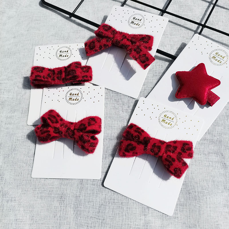 发饰满38包邮~女童发饰发夹 秋冬 豹纹马毛 绒面 蝴蝶结发夹边夹