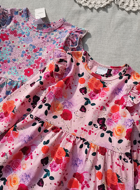 3样包邮4-12码澳单mi*y 女童 春秋95%棉 飞袖花朵长袖连衣裙