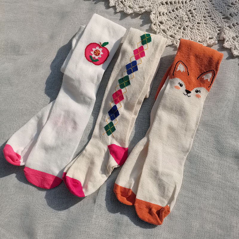 3件包邮 欧美尾 2-8岁 女童 秋季 棉质 加裆连裤袜裤打底苹果狐狸