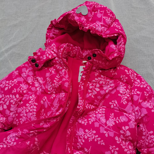 特~3样包邮98-140码欧美尾女童玫红花朵 连帽拉链 棉袄棉服棉衣