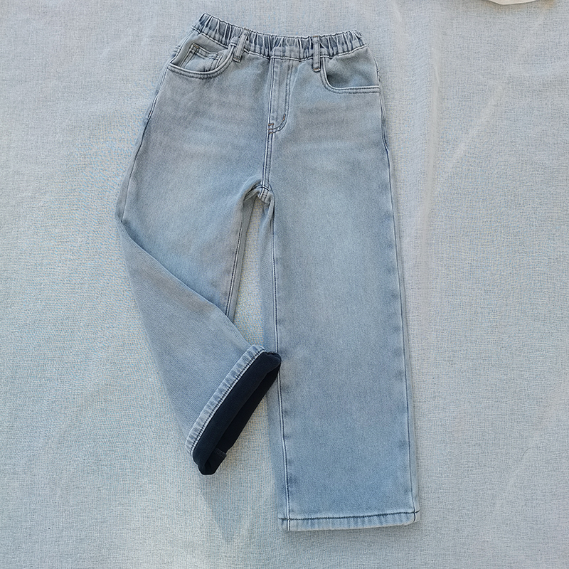 3样包邮130-160柜子尾女童秋冬 加绒牛仔裤 直筒裤 一体绒休闲裤