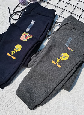 特~3件包邮140-160男童春秋全棉绒棉印卡通休闲裤松紧腰收口长裤