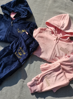 3样包邮4-12码 女童春秋季柔软天鹅绒连帽外套休闲裤长裤两件套装