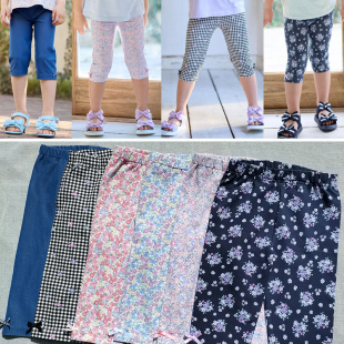 130日系AF女童 110 夏季 六分七分裤 百搭 3件 花朵格子打底裤 包邮