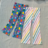 喇叭裤 女童 复古图案 修身 澳单 长裤 95%棉 春秋 10码 个性 包邮 3件